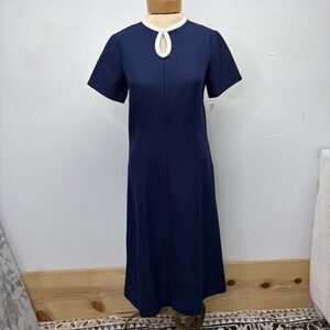 Vintage Womens 60's Mod A-Line Dress 14T Navy White Keyhole Pinup Union Made NEW